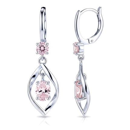 Boucles d'oreilles argent 925 tombantes zirconiums rose sertis Gabriela