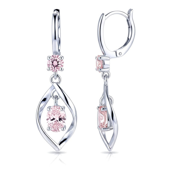 Boucles d'oreilles argent 925 tombantes zirconiums rose sertis Gabriela