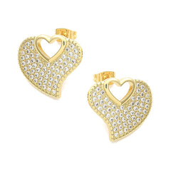 Boucles d'oreilles cœur ajouré dorées à l'or fin zirconiums sertis