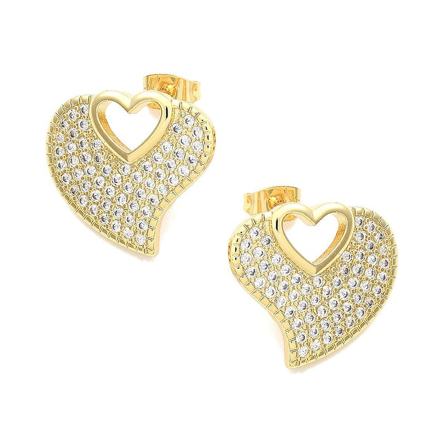 Boucles d'oreilles cœur ajouré dorées à l'or fin zirconiums sertis