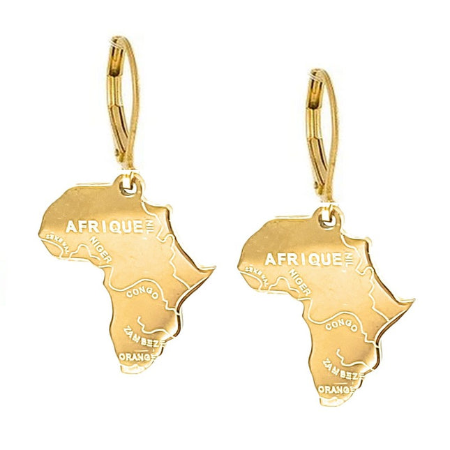 Boucles d'oreilles acier inoxydable carte d'Afrique dorée Bijouxmode