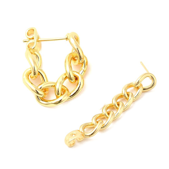 Boucles d'oreilles chaîne gourmette dorées à l'or fin