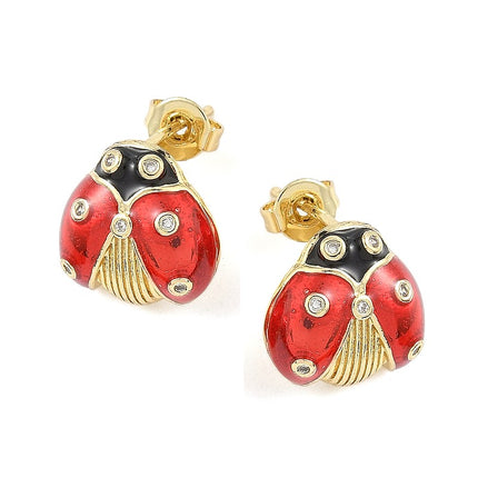 Boucles d'oreilles coccinelles émail rouge dorées à l'or fin