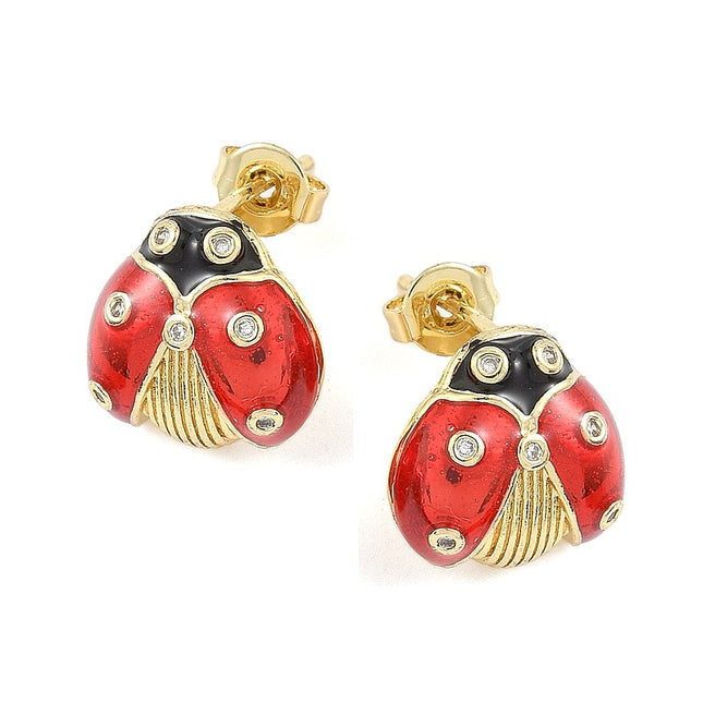 Boucles d'oreilles coccinelles émail rouge dorées à l'or fin