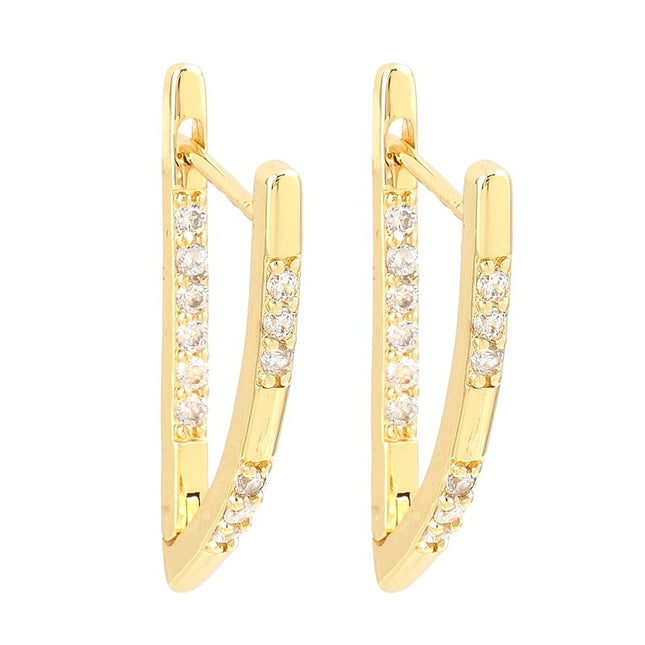 Boucles d'oreilles en forme de triangle dorées à l'or fin avec zirconiums sertis