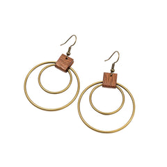 Boucles d'oreilles fantaisie métal et cuir double cercle