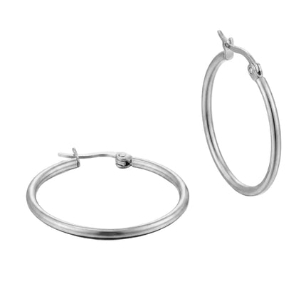 Boucles d'oreilles femme Créoles en acier inoxydable argenté- 30 mm