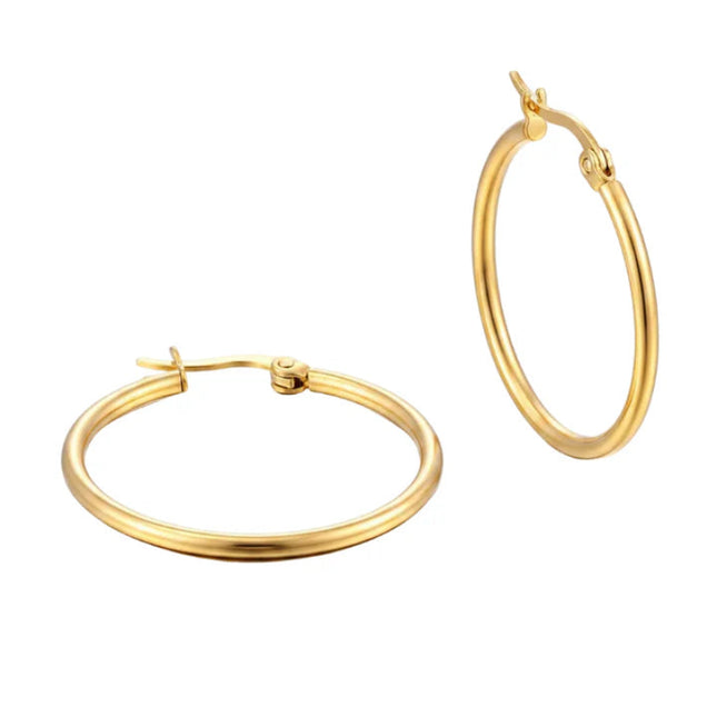 Boucles d'oreilles femme Créoles en acier inoxydable doré - 25 mm