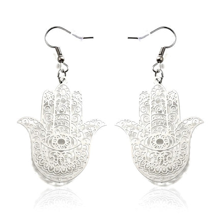 Boucles d'oreilles femme en acier inoxydable argentées main de Fatma