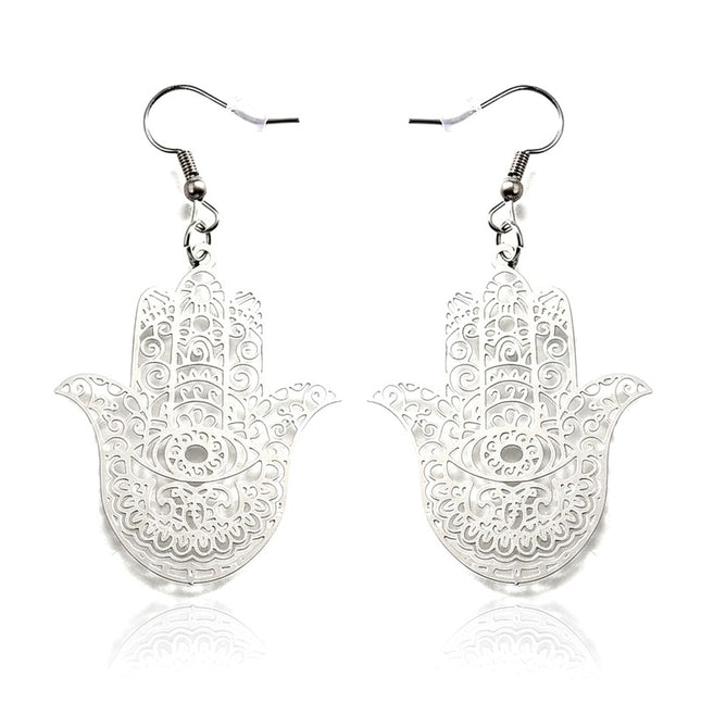 Boucles d'oreilles femme en acier inoxydable argentées main de Fatma