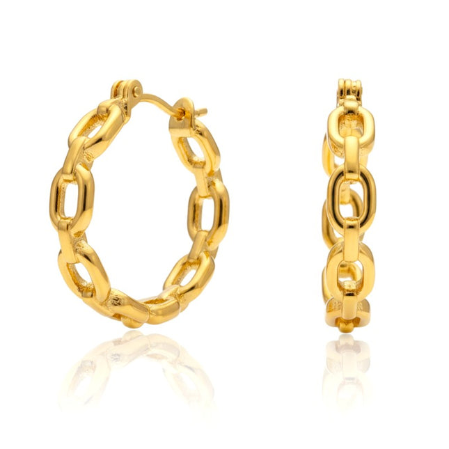 Boucles d'oreilles femme en acier inoxydable doré Créoles maille chaîne