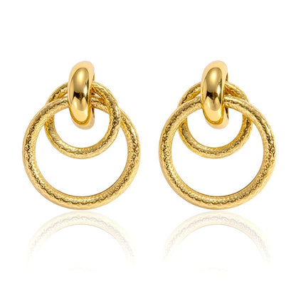 Boucles d'oreilles femme en acier inoxydable doré double cercle