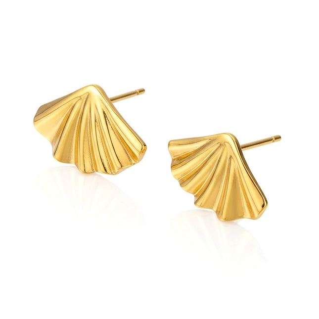 Boucles d'oreilles femme en acier inoxydable doré en forme d'éventail