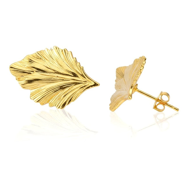 Boucles d'oreilles femme en acier inoxydable doré en forme de feuille