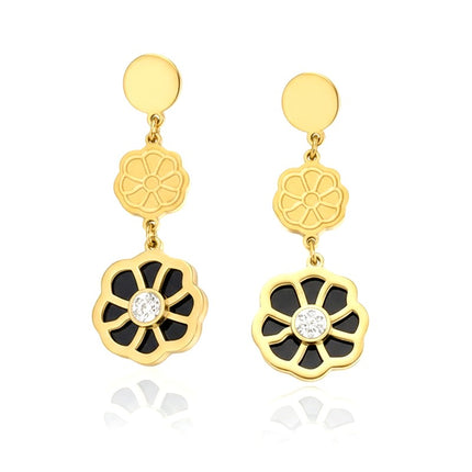 Boucles d'oreilles femme en acier inoxydable doré tombantes en forme de fleur