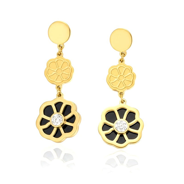 Boucles d'oreilles femme en acier inoxydable doré tombantes en forme de fleur