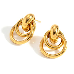 Boucles d'oreilles femme en acier inoxydable doré tombantes multiple cercles