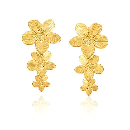 Boucles d'oreilles femme en acier inoxydable doré tombantes multitude de fleurs