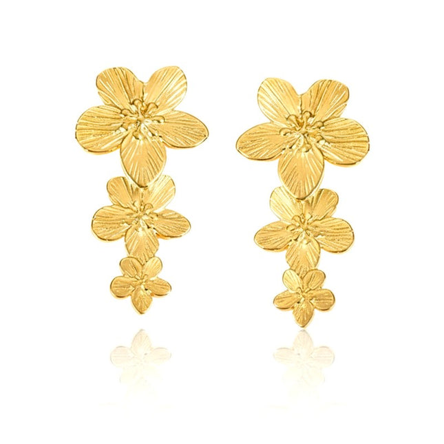 Boucles d'oreilles femme en acier inoxydable doré tombantes multitude de fleurs