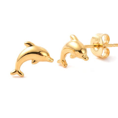 Boucles d'oreilles femme et enfant en acier inoxydable doré en forme de dauphin