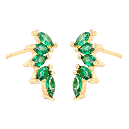 Boucles d'oreilles feuille oxydes vertes dorées à l'or fin