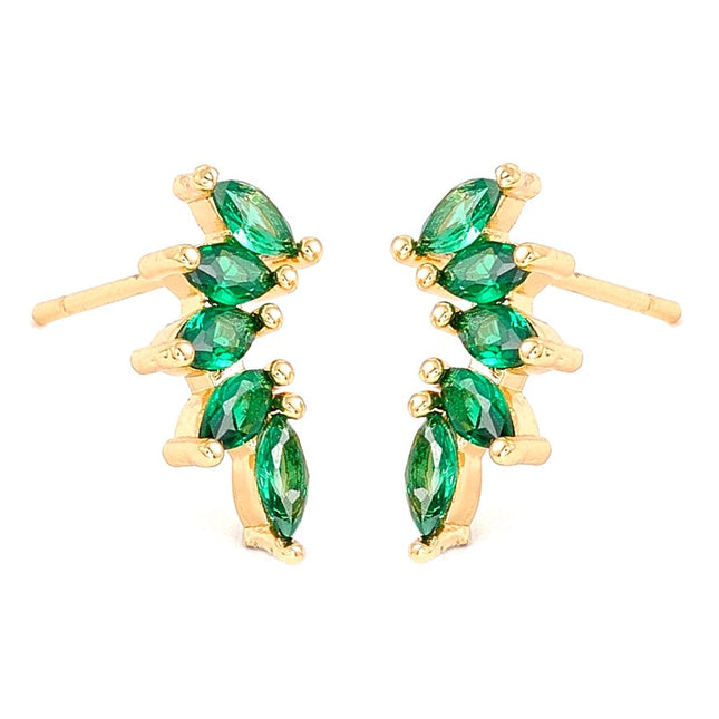 Boucles d'oreilles feuille oxydes vertes dorées à l'or fin