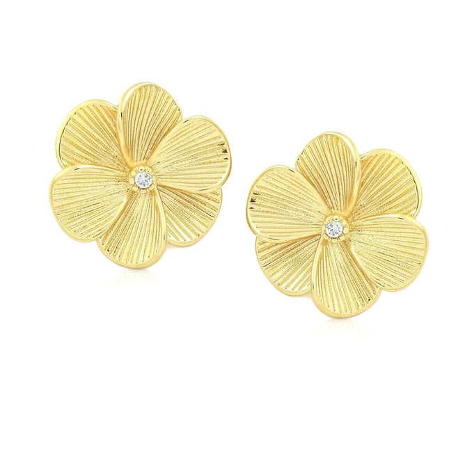Boucles d'oreilles fleur doré à l'or fin