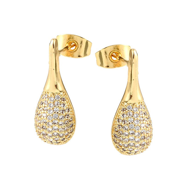 Boucles d'oreilles gouttes dorées à l'or fin zirconiums sertis