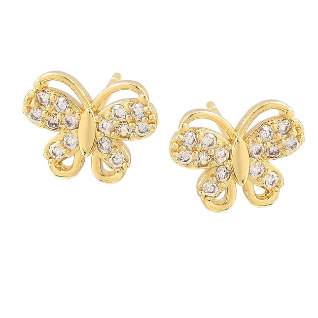 Boucles d'oreilles joli papillon dorées à l'or fin zirconiums sertis