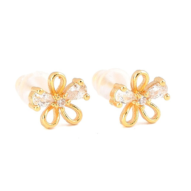 Boucles d'oreilles puces dorées à l'or fin en forme de fleur
