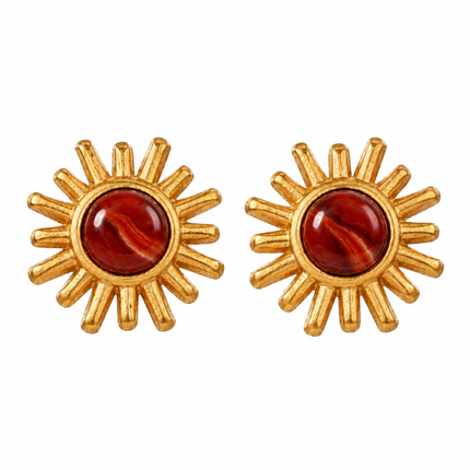 Boucles d'oreilles soleil pierre naturelle agate rouge