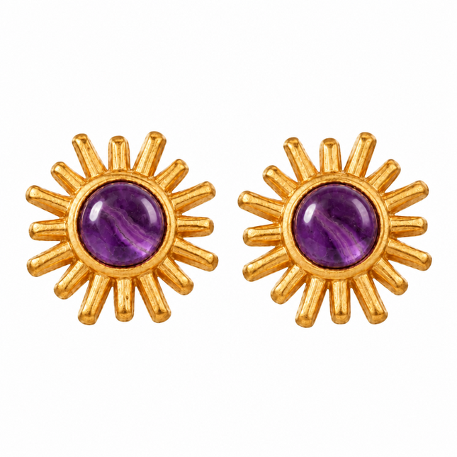 Boucles d'oreilles soleil pierre naturelle améthyste