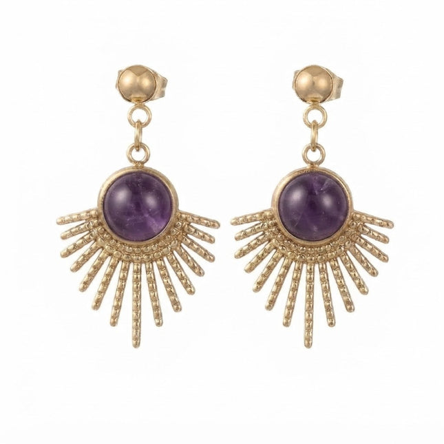 Boucles d'oreilles tombante soleil pierre naturelle améthyste
