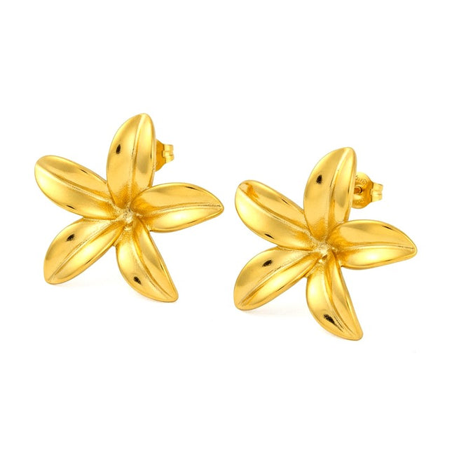 Boucles d'oreilles femme en acier inoxydable doré en forme de fleur