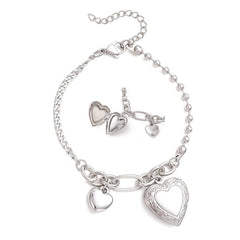 Bracelet acier inoxydable double cœur porte photo