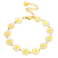 Bracelet acier inoxydable ligné de marguerites pour femme ou enfant
