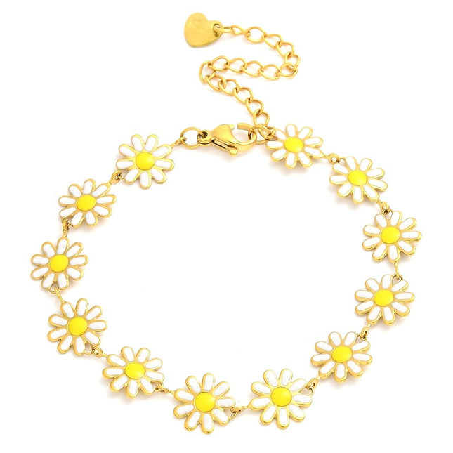 Bracelet acier inoxydable ligné de marguerites pour femme ou enfant