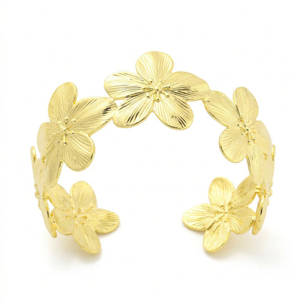 Bracelet acier inoxydable manchette fleur doré à l'or fin
