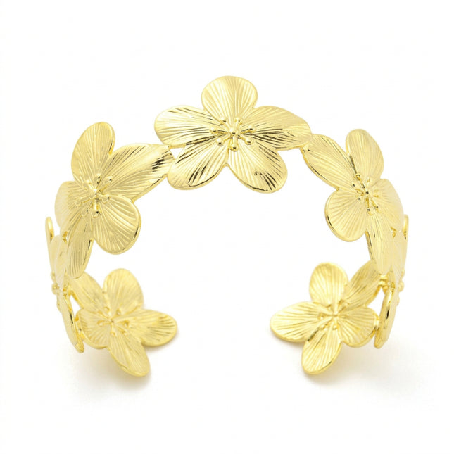 Bracelet acier inoxydable manchette fleur doré à l'or fin