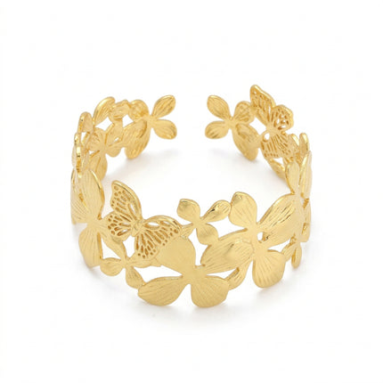 Bracelet acier inoxydable manchette floral doré à l'or fin
