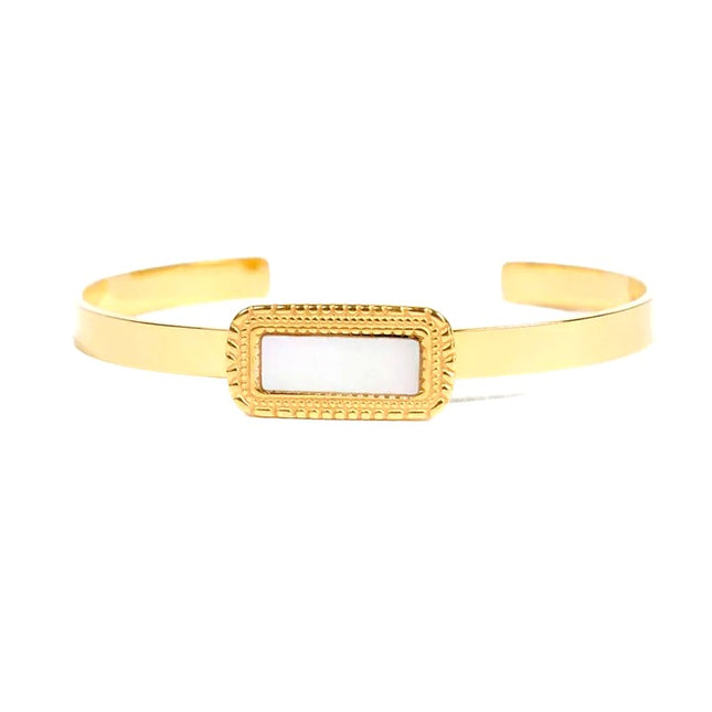 Bracelet femme - jonc Sophia acier inoxydable pierres naturelles de nacre