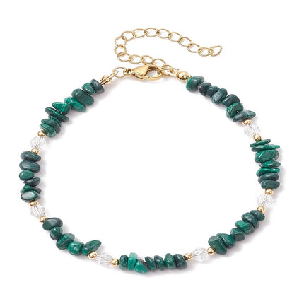 Bracelet pour femme - pierres naturelles malachite 4 mm et perles de verre