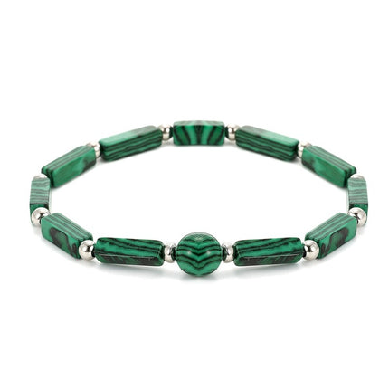 Bracelet pour femme - pierres naturelles malachite rectangulaires et perles d'acier