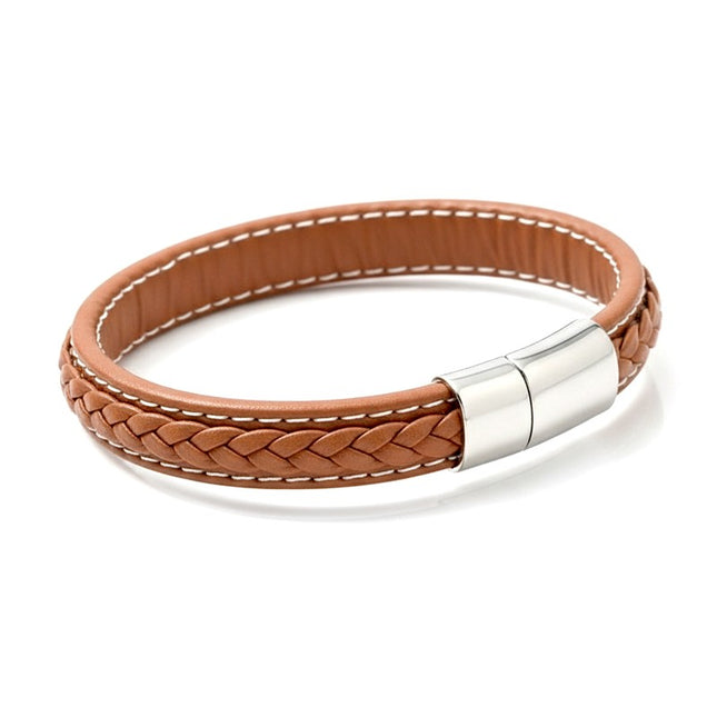 Bracelet souple en cuir de vachette tressé fermoir en acier inoxydable