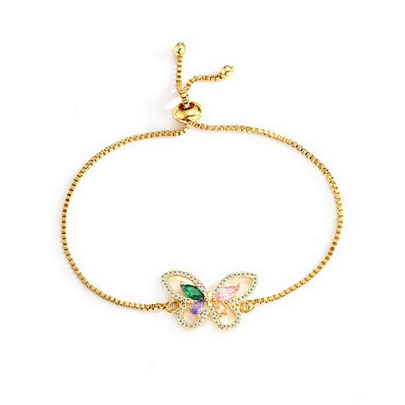 Women's bracelet - sliding butterfly with set zirconiums