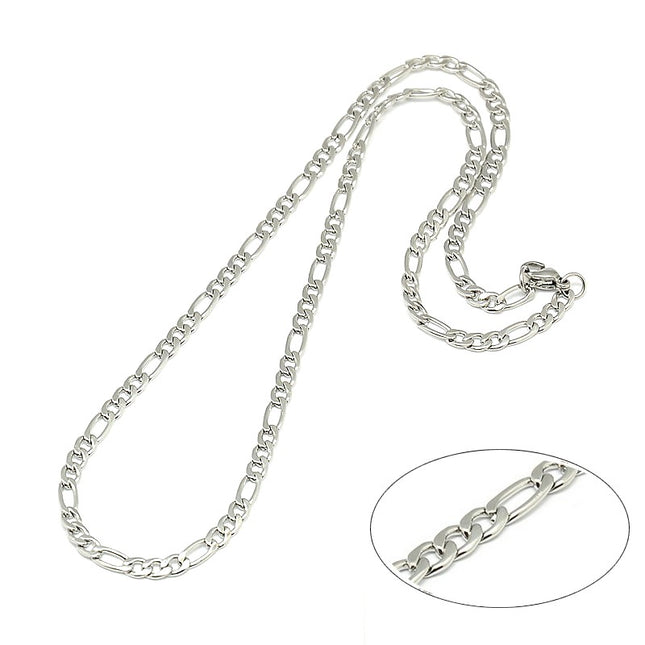 Chaîne collier acier inoxydable - maille figaro couleur argenté 45 cm - 4 mm Bijouxmode