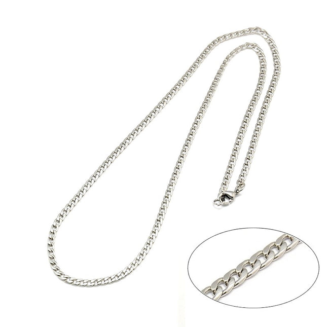 Chaîne collier acier inoxydable - maille gourmette couleur argenté 46 cm - 3 mm Bijouxmode