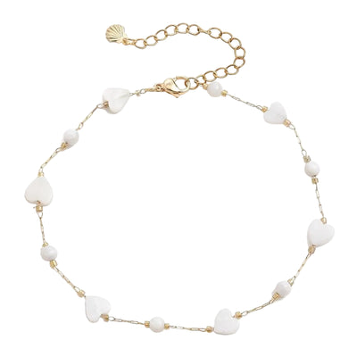 Chaîne de cheville en acier inoxydable coeurs coquille de nacre