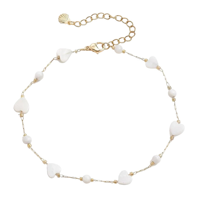 Chaîne de cheville en acier inoxydable coeurs coquille de nacre