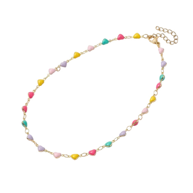 Chaîne de cheville en acier inoxydable coeurs émail coloré